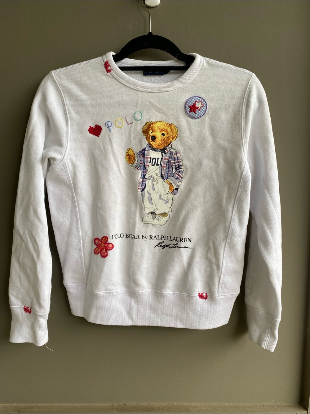Ralph Lauren Polo Madras Patchwork Bear Sweatshirt XS